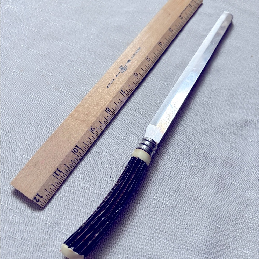 Antler handle long knife, vintage from Japan, faux antler handle, rustic knife